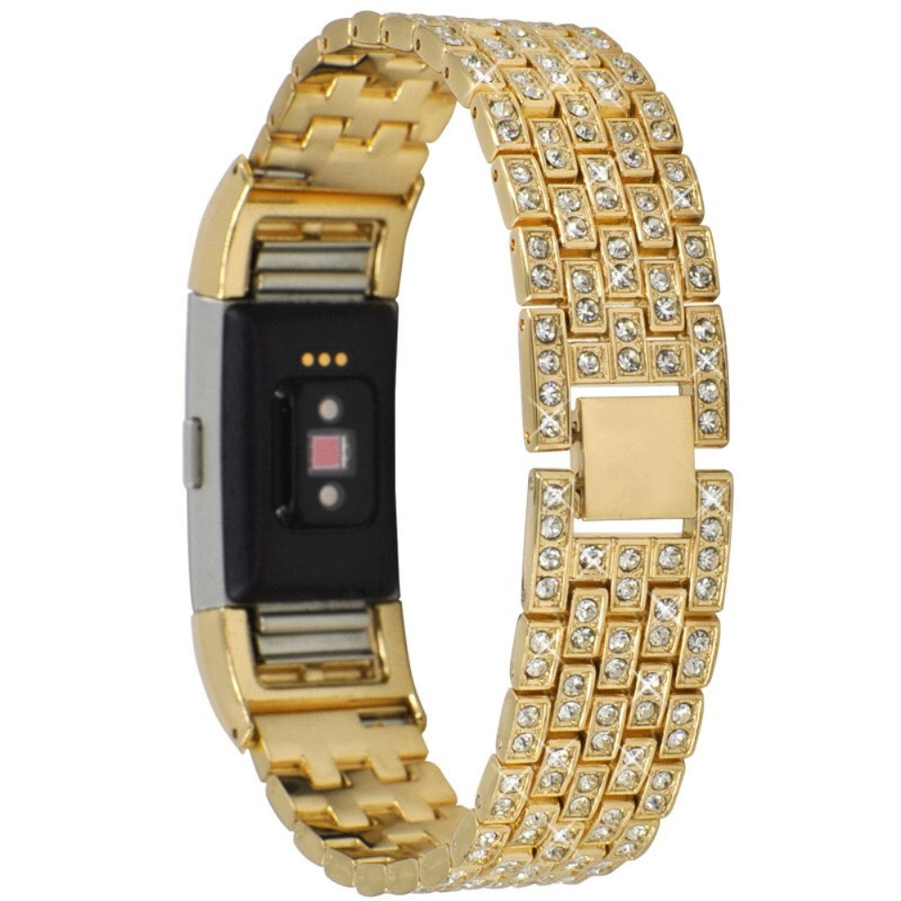 Super slidstærk Fitbit Charge 2 Metal og Rhinsten Rem - Guld#serie_2