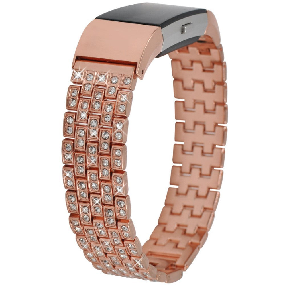 Super slidstærk Fitbit Charge 2 Metal og Rhinsten Rem - Pink#serie_3