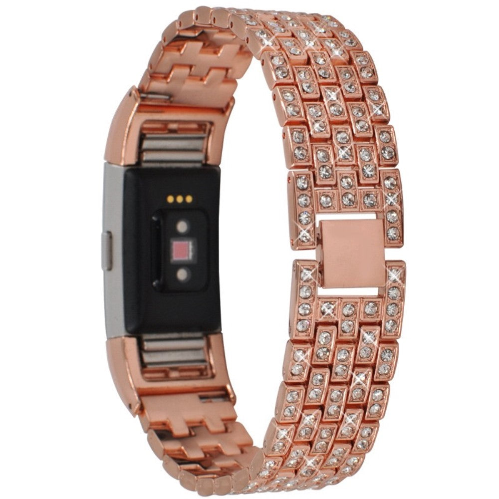 Super slidstærk Fitbit Charge 2 Metal og Rhinsten Rem - Pink#serie_3