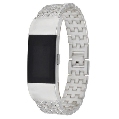 Super slidstærk Fitbit Charge 2 Metal og Rhinsten Rem - Sølv#serie_4