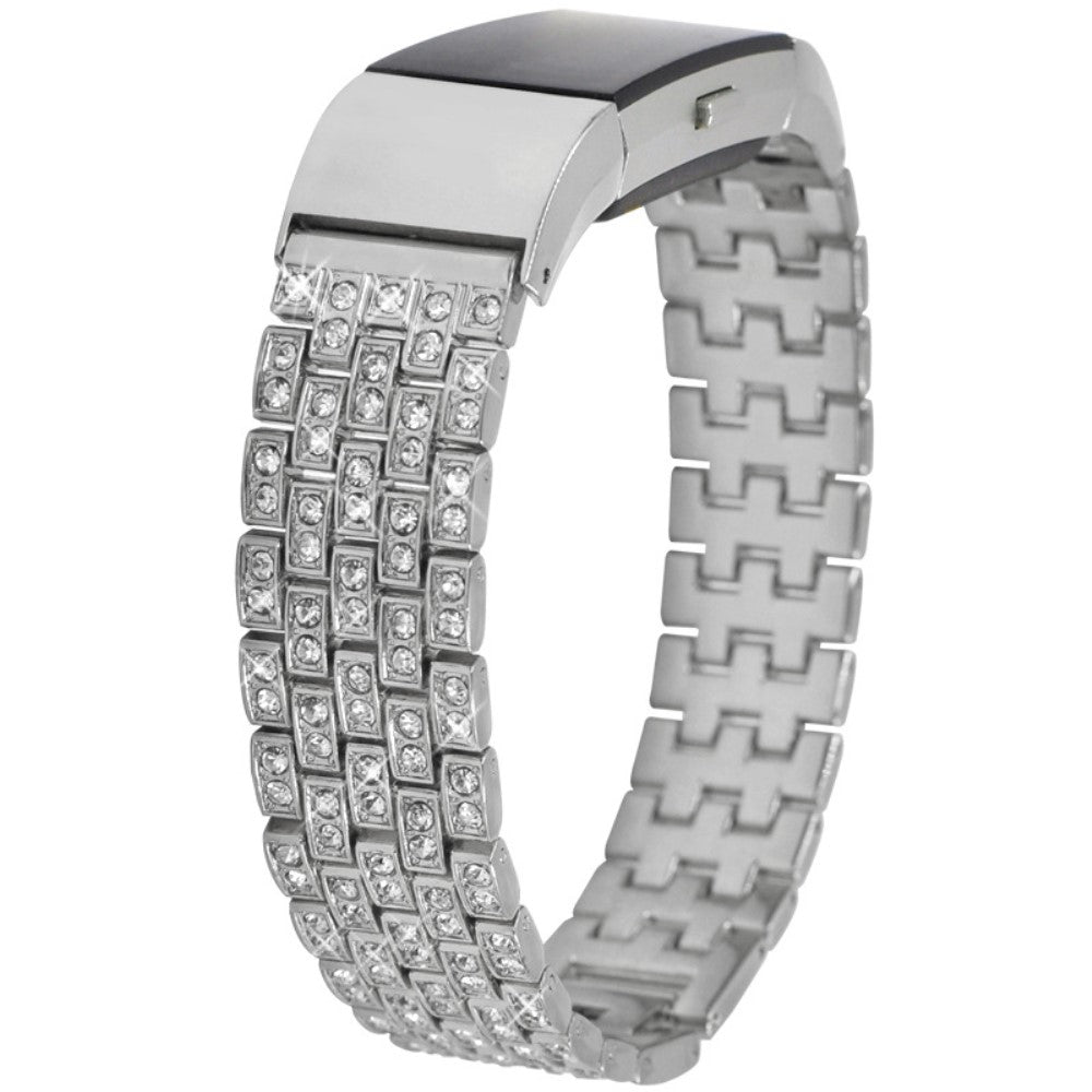Super slidstærk Fitbit Charge 2 Metal og Rhinsten Rem - Sølv#serie_4