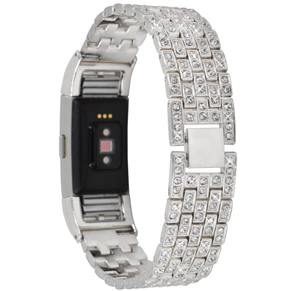 Super slidstærk Fitbit Charge 2 Metal og Rhinsten Rem - Sølv#serie_4