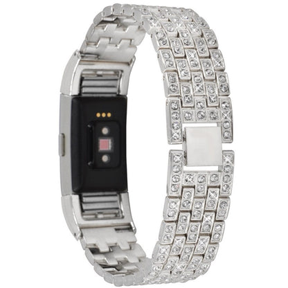 Super slidstærk Fitbit Charge 2 Metal og Rhinsten Rem - Sølv#serie_4