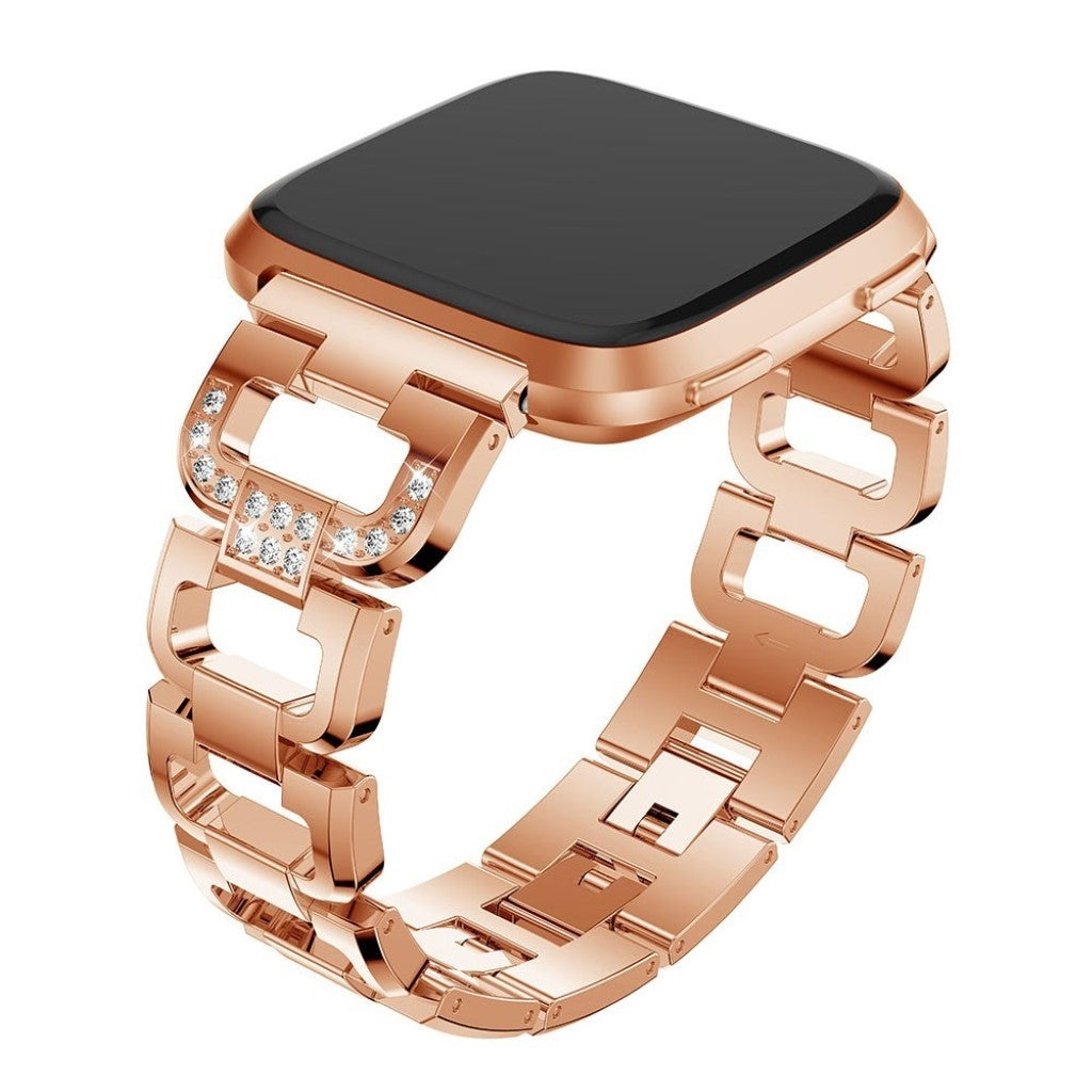 Fint Fitbit Versa Metal og Rhinsten Rem - Sølv#serie_2