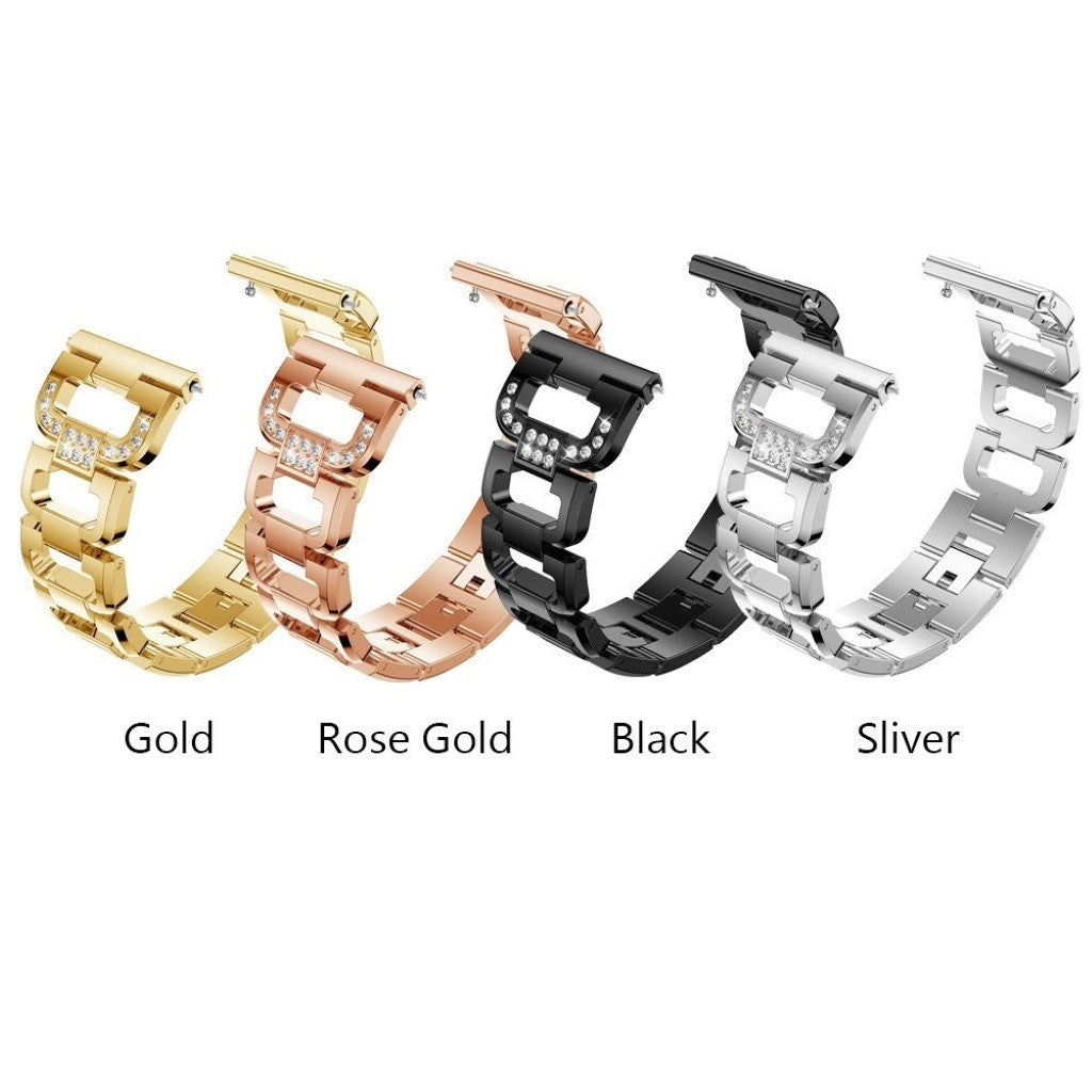 Fint Fitbit Versa Metal og Rhinsten Rem - Sort#serie_3
