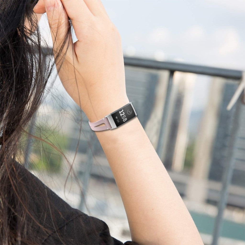 Rigtigt pænt Fitbit Charge 3 Ægte læder Rem - Pink#serie_4