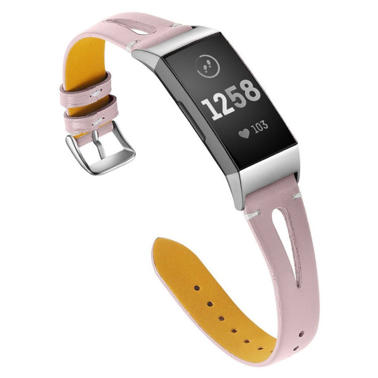 Rigtigt pænt Fitbit Charge 3 Ægte læder Rem - Pink#serie_4