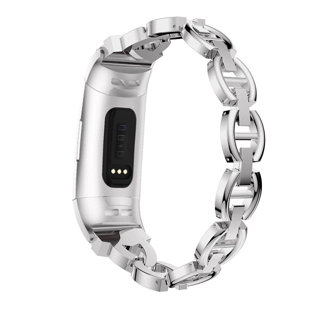 Super hårdfør Fitbit Charge 3 Metal og Rhinsten Rem - Sølv#serie_2