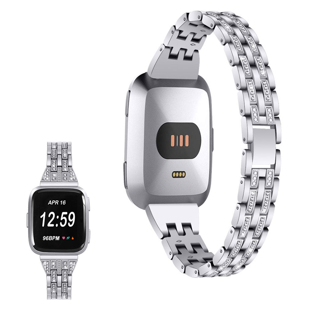 Mega fint Fitbit Versa Lite Metal og Rhinsten Rem - Sølv#serie_3