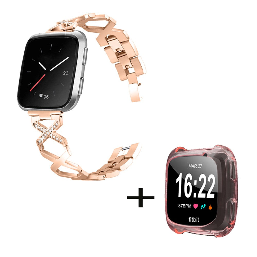 Fitbit Versa 2 / Fitbit Versa Lite Metal Rem med Cover - Pink#serie_4