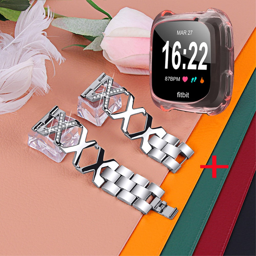 Fitbit Versa 2 / Fitbit Versa Lite Metal Rem med Cover - Sølv#serie_5