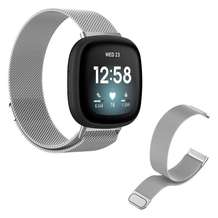 Kønt Fitbit Versa 3 / Fitbit Sense Metal Rem - Størrelse: L - Sølv#serie_5