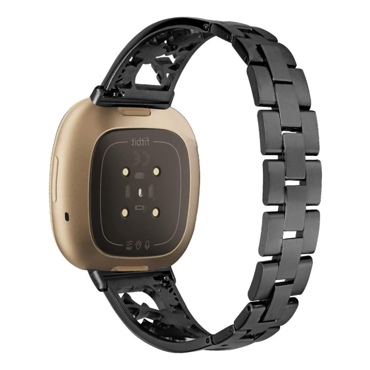 Smuk Fitbit Versa 3 / Fitbit Sense Metal og Rhinsten Rem - Sort#serie_1