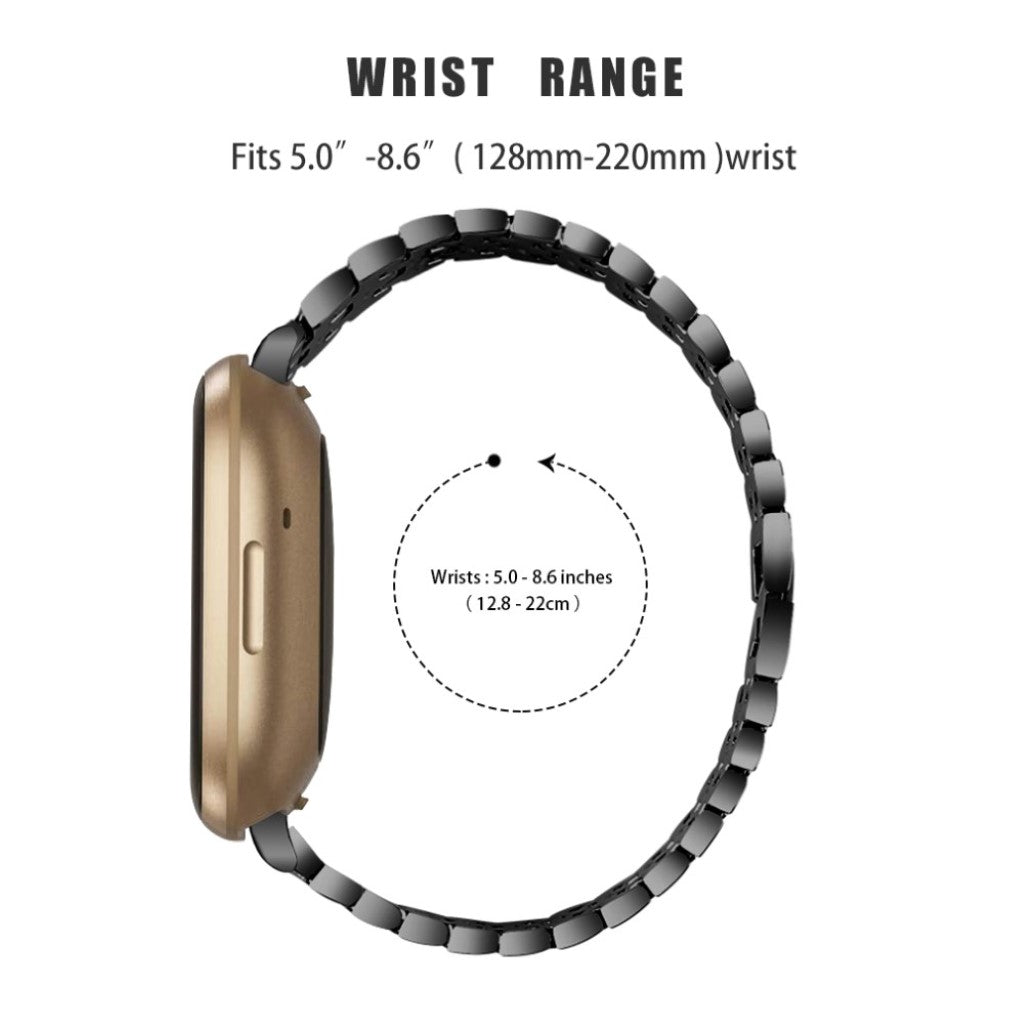 Smuk Fitbit Versa 3 / Fitbit Sense Metal og Rhinsten Rem - Sort#serie_1