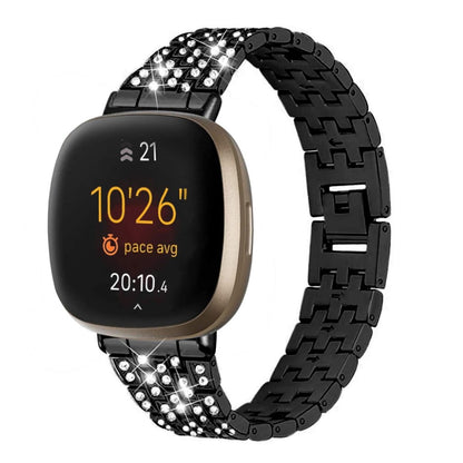 Smuk Fitbit Versa 3 / Fitbit Sense Metal og Rhinsten Rem - Sort#serie_1