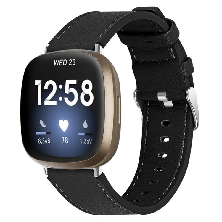 Vildt cool Fitbit Versa 3 Ægte læder Rem - Sort#serie_5