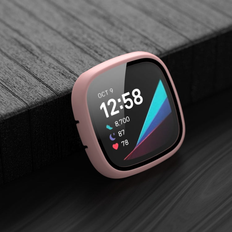 Super Pænt Fitbit Versa 3 Cover med Skærmbeskytter i Plastik og Hærdet Glas - Pink#serie_1