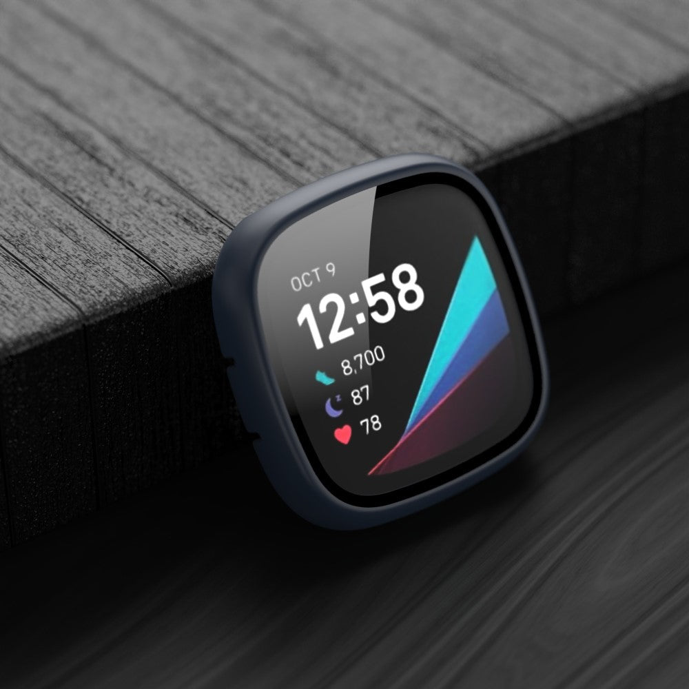 Super Pænt Fitbit Versa 3 Cover med Skærmbeskytter i Plastik og Hærdet Glas - Blå#serie_5