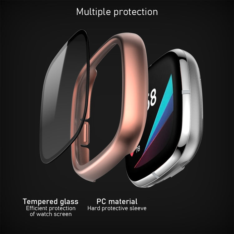 Super Pænt Fitbit Versa 3 Cover med Skærmbeskytter i Plastik og Hærdet Glas - Pink#serie_6