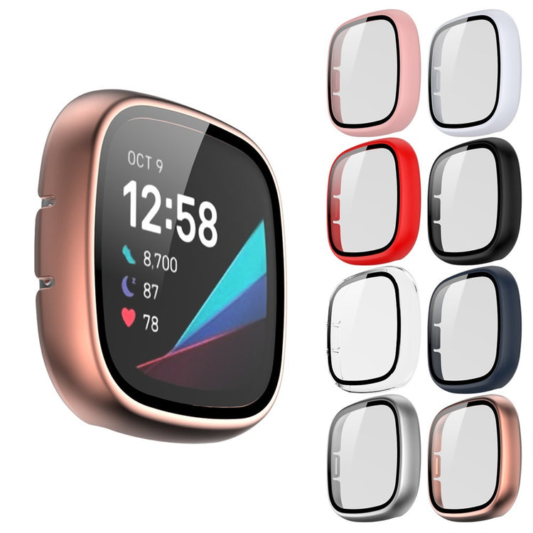 Super Pænt Fitbit Versa 3 Cover med Skærmbeskytter i Plastik og Hærdet Glas - Pink#serie_6