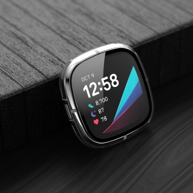 Super Pænt Fitbit Versa 3 Cover med Skærmbeskytter i Plastik og Hærdet Glas - Gennemsigtig#serie_7