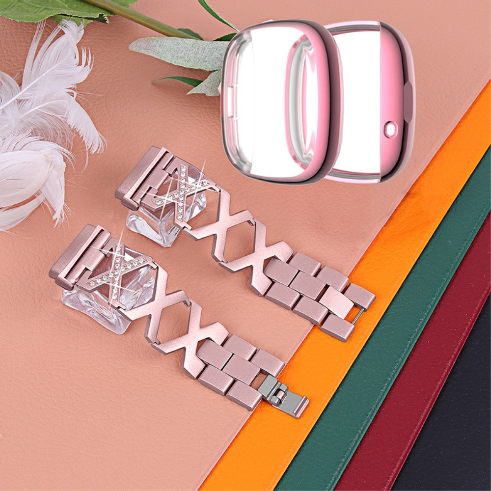 Fitbit Sense / Fitbit Versa 3 Metal Rem med Cover - Pink#serie_3
