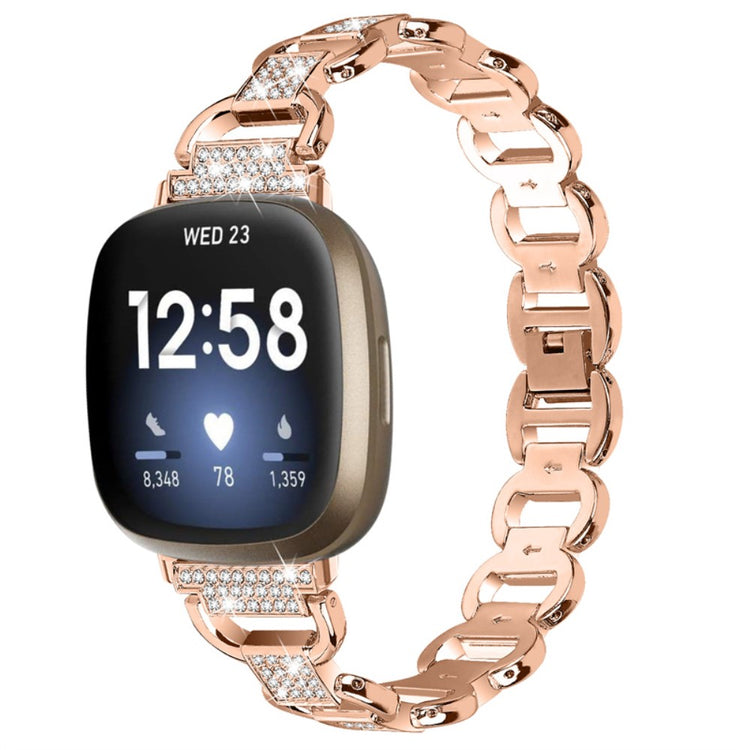 Solid Fitbit Versa 4 / Fitbit Versa 3 Metal og Rhinsten Rem - Pink#serie_3