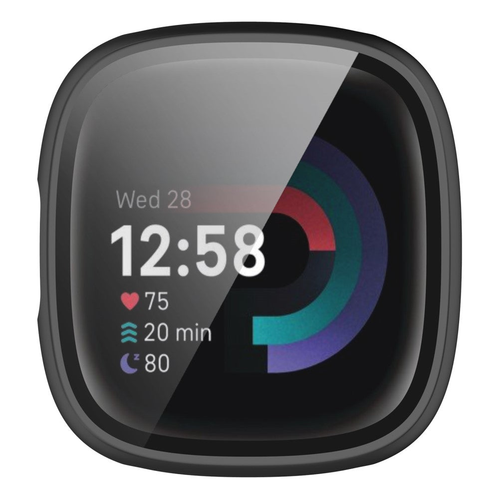 Alle Tiders Fitbit Sense 2 / Fitbit Versa 4 Cover med Skærmbeskytter i Plastik og Hærdet Glas - Sort#serie_1