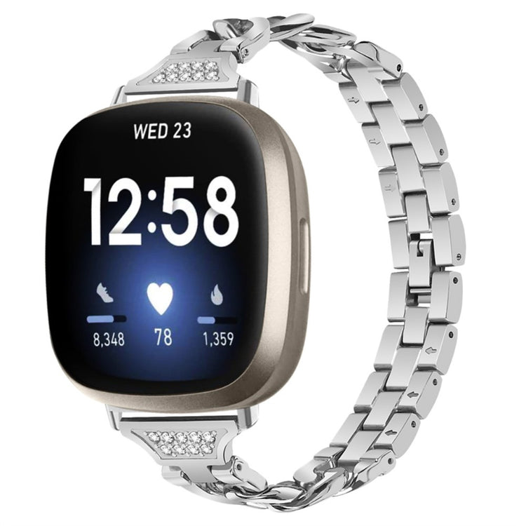 Flot Fitbit Sense 2 / Fitbit Versa 4 Metal og Rhinsten Rem - Sølv#serie_045