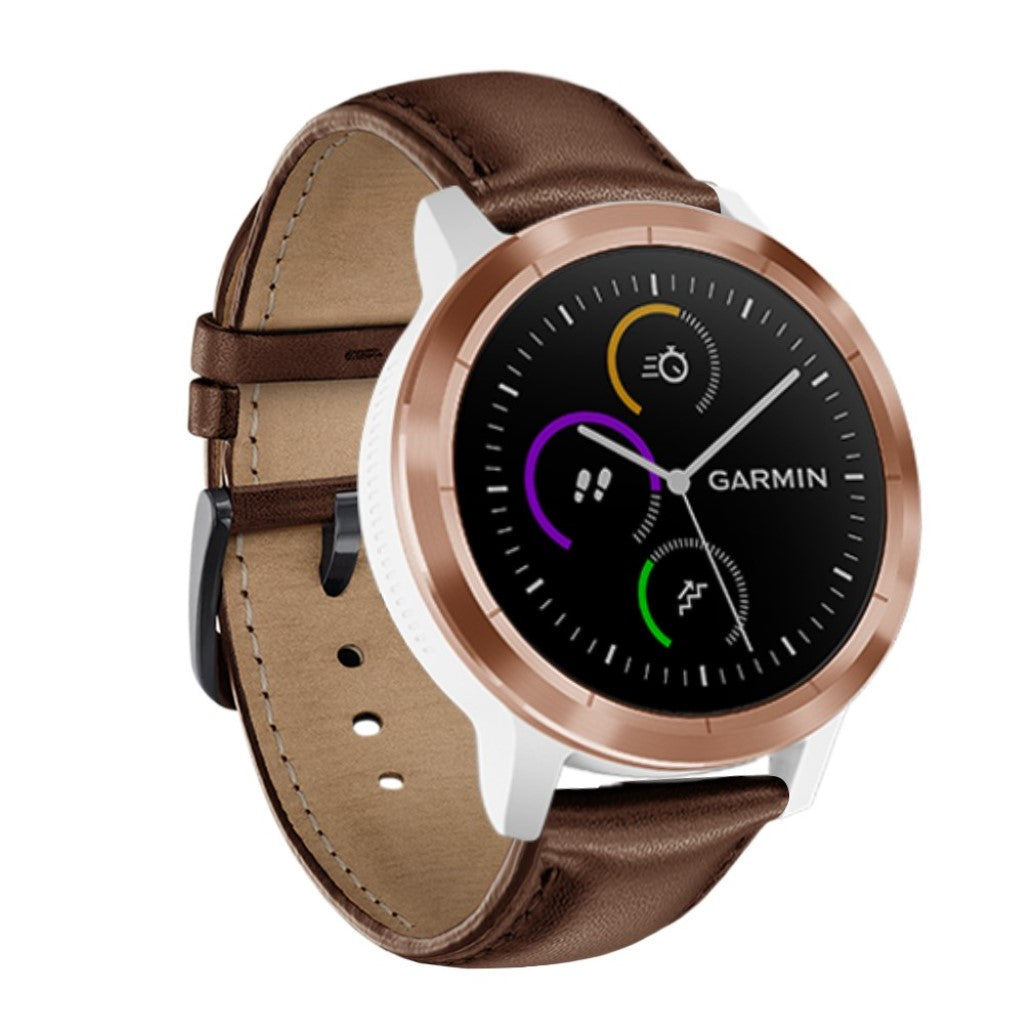 Fed Garmin Vivoactive 3 / Garmin Vivomove HR Ægte læder Rem - Brun#serie_3