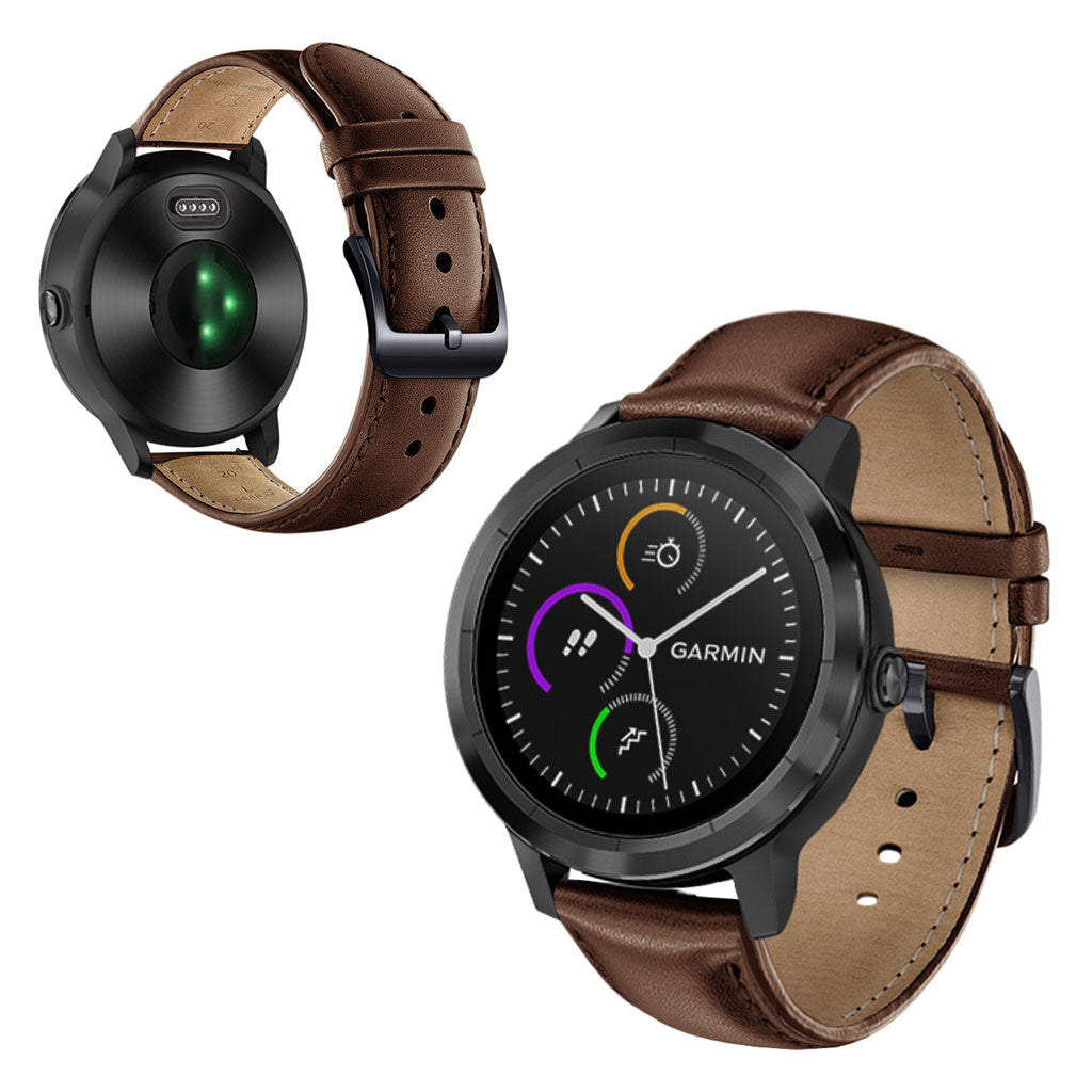 Fed Garmin Vivoactive 3 / Garmin Vivomove HR Ægte læder Rem - Brun#serie_3