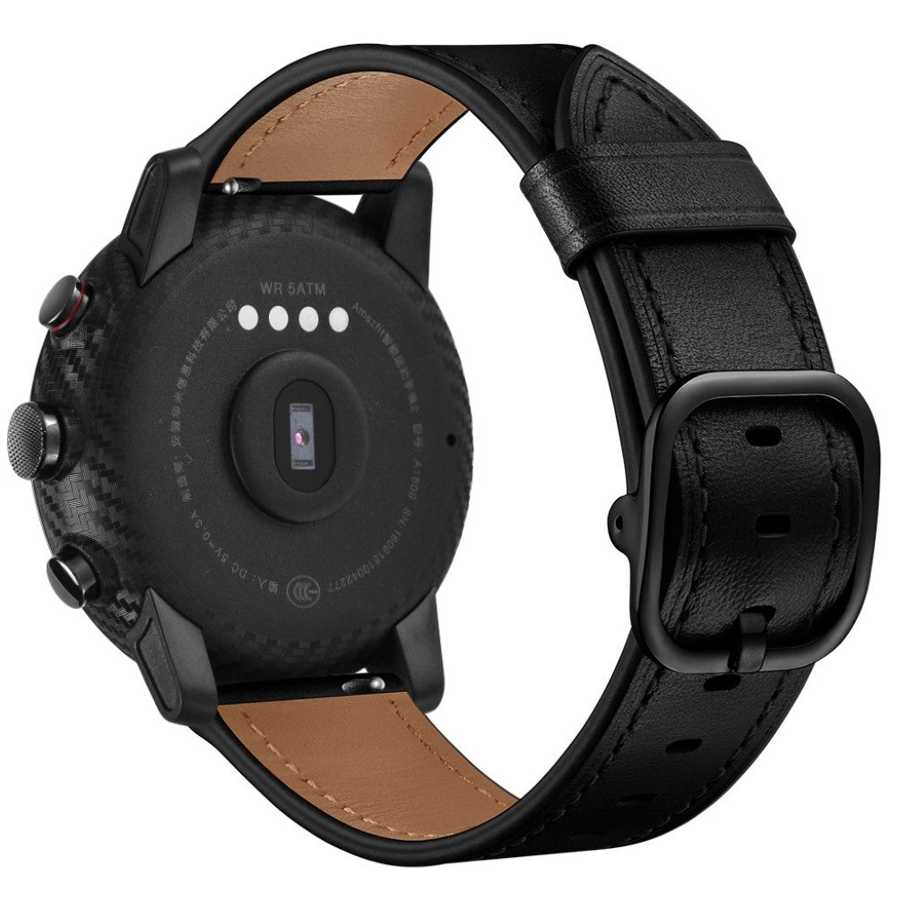 Nydelig Amazfit Stratos 2 \ 2s / Amazfit 1 Ægte læder Rem - Sort#serie_1