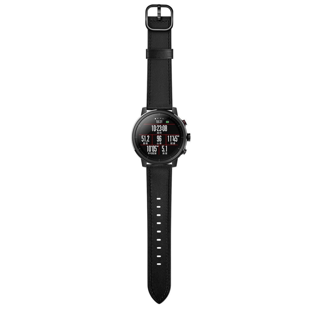 Nydelig Amazfit Stratos 2 \ 2s / Amazfit 1 Ægte læder Rem - Sort#serie_1