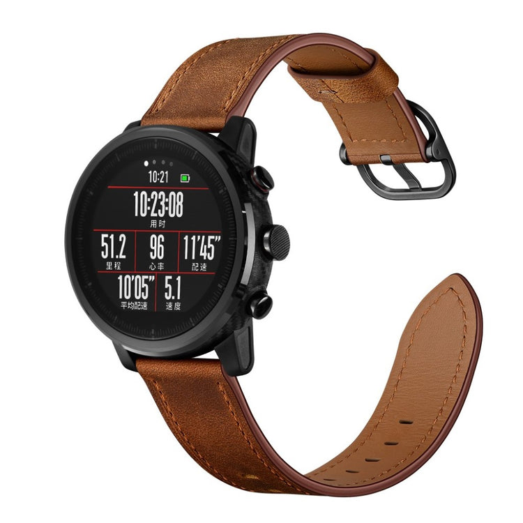 Nydelig Amazfit Stratos 2 \ 2s / Amazfit 1 Ægte læder Rem - Brun#serie_2