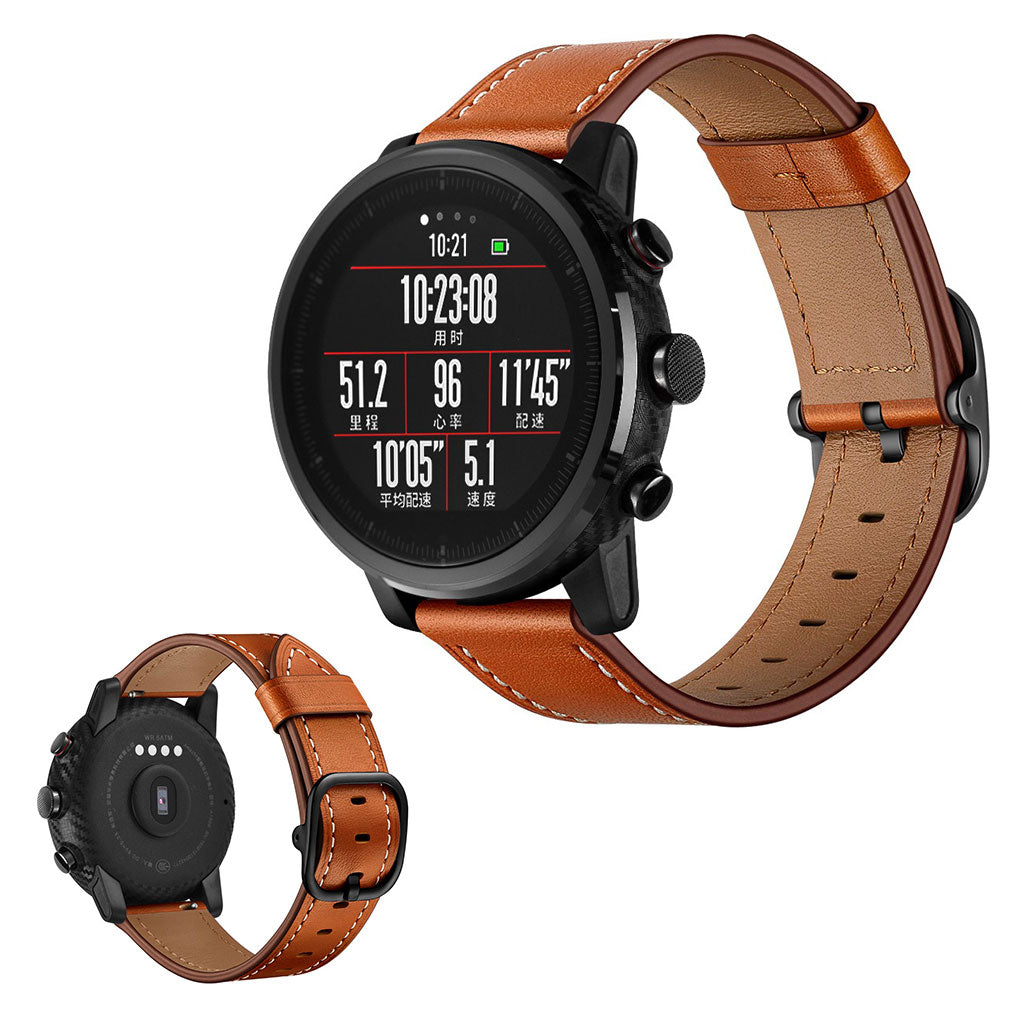 Nydelig Amazfit Stratos 2 \ 2s / Amazfit 1 Ægte læder Rem - Brun#serie_3